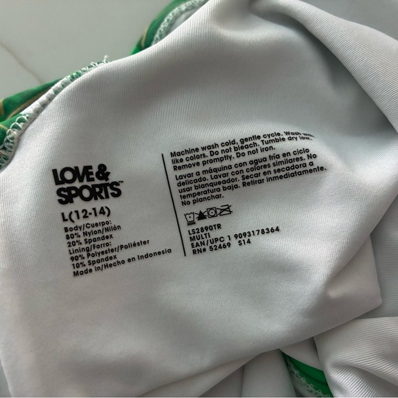 LOVE and SPORTS one piece strapless halter swimsuit tropical vacation 12/14 EUC - Picture 12 of 15